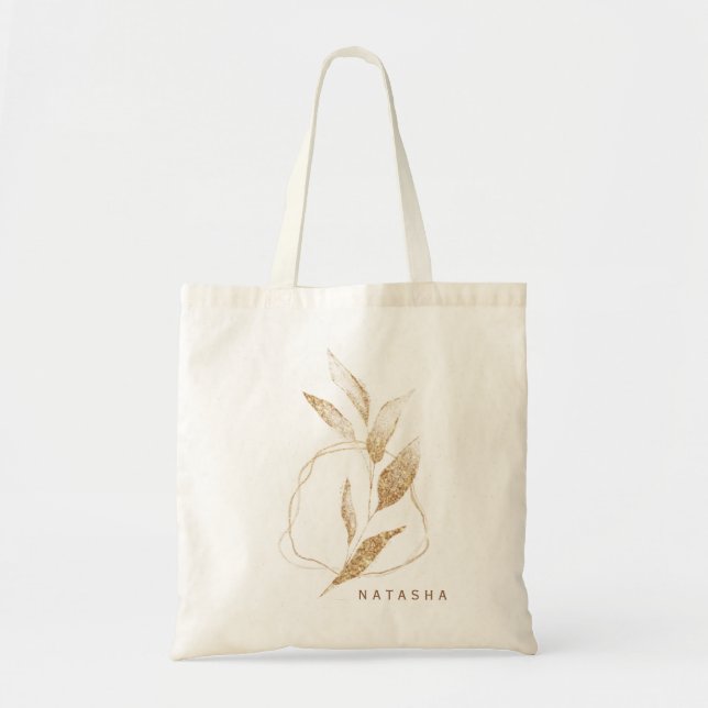 Bolsa Tote Folha Botânica em Forma de Ouro Moderno para Damas (Frente)