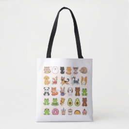 Bolsa Tote Folha de Adesivos de Animais e Comida Fofos – Gato