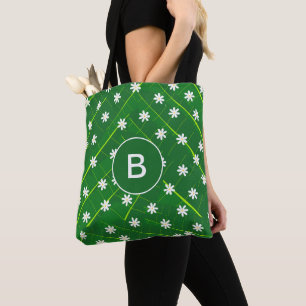 Bolsa Tote Folha de bananas tropical e flores botânicas verde