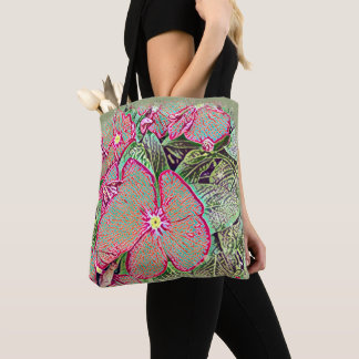 Bolsa Tote Folha de Caládio Rosa e Botânica Abstrata 