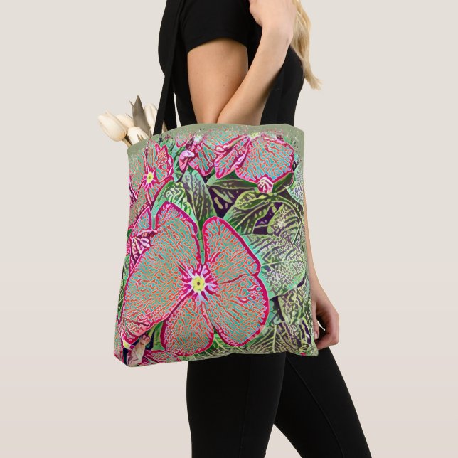 Bolsa Tote Folha de Caládio Rosa e Botânica Abstrata  (Close Up)