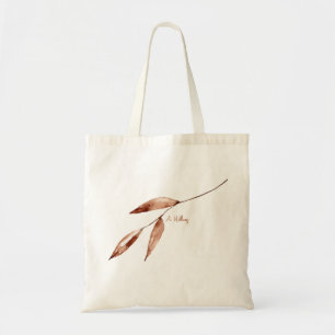 Bolsa Tote Folha de Haste de Terracota Contemporânea com Nome