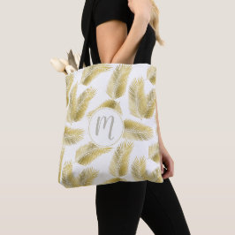 Bolsa Tote Folha de Ouro Folhas Folhas Padrão e Monograma
