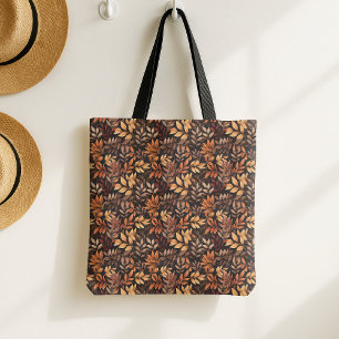 Bolsa Tote Folha de Outono Marrom Rica Dourada Rústica Laranj