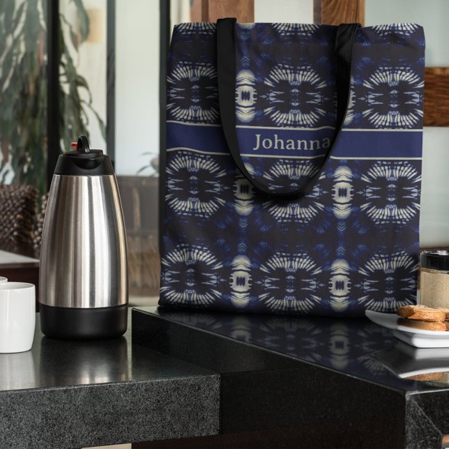 Bolsa Tote Folha de Palma em Azul Delft, personalizável (Criador carregado)