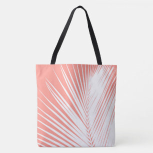 Bolsa Tote Folha de palmeira - branca sobre rosa coral