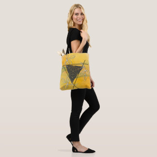 Bolsa Tote Folha Dourada Elegante e Desenho Artístico Geométr