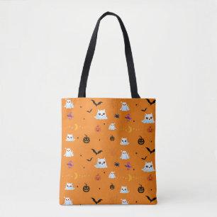 Bolsa Tote Folha fantasma de Gato Bonito Dons de abóbora de H