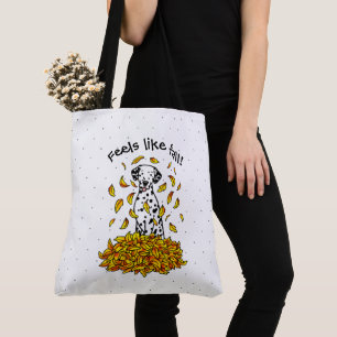 Bolsa Tote Folha Folha Dalmácia (preto 1) Cão Brincando