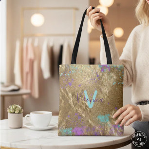 Bolsa Tote Folha Metálica Dourada Artística - Folha de Folha
