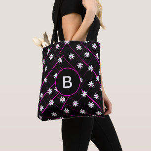 Bolsa Tote Folha preta tropical e flores botânicas
