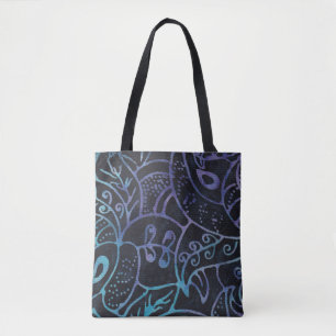 Bolsa Tote Folhagem de Abstrato boho-roxo e azul