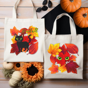 Bolsa Tote Folhagem de Gato Preto Temporada Personalizada