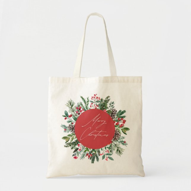 Bolsa Tote Folhagem de Natal Elegante (Frente)
