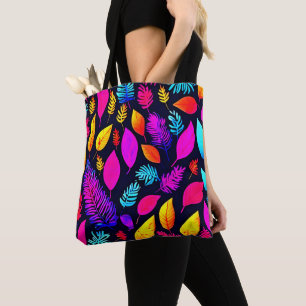 Bolsa Tote Folhagem de Neon Vibrante: Padrão de Folhas Cativa