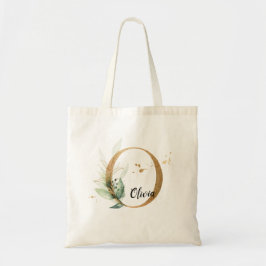 Bolsa Tote Folhagem Elegante Dourada Folha Verde Personaliza 