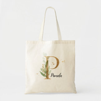 Bolsa Tote Folhagem Elegante Dourada Folha Verde Personalize 