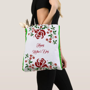 Bolsa Tote Folhagem Floral do Dia de as mães Rosa vermelha Fl