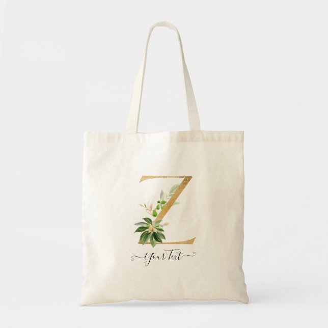 Bolsa Tote Folhagem Tropical do PixDezines Faux Dourado Monog (Frente)