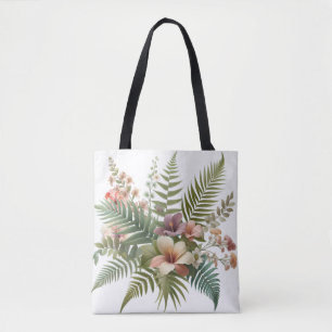Bolsa Tote Folhagem tropical e Hibiscus Floral
