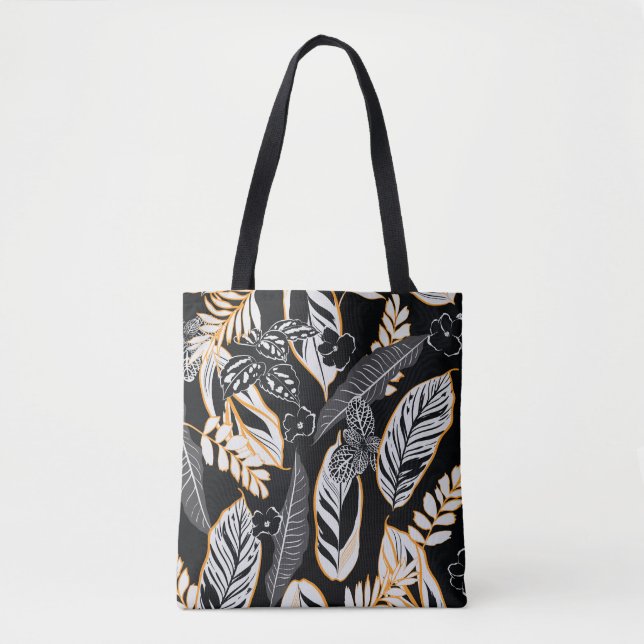 Bolsa Tote Folhagem Tropical: Padrão de Vintagem Escura (Frente)