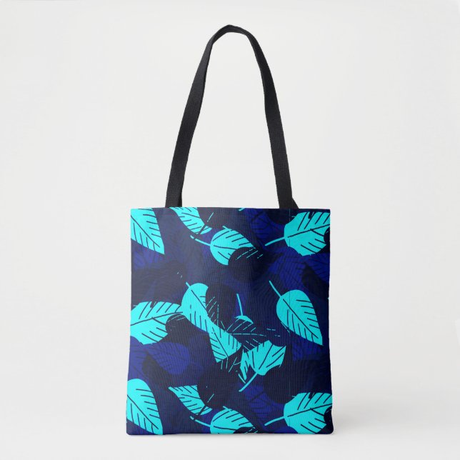 Bolsa Tote Folhas Azuis de Meia-Noite (Frente)