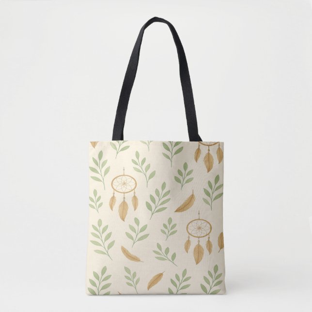 Bolsa Tote Folhas Bege e Verde Sage Boho (Frente)