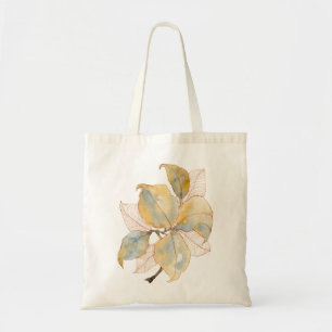 Bolsa Tote Folhas Botânicas de Aquarela Azul Dourado Suave