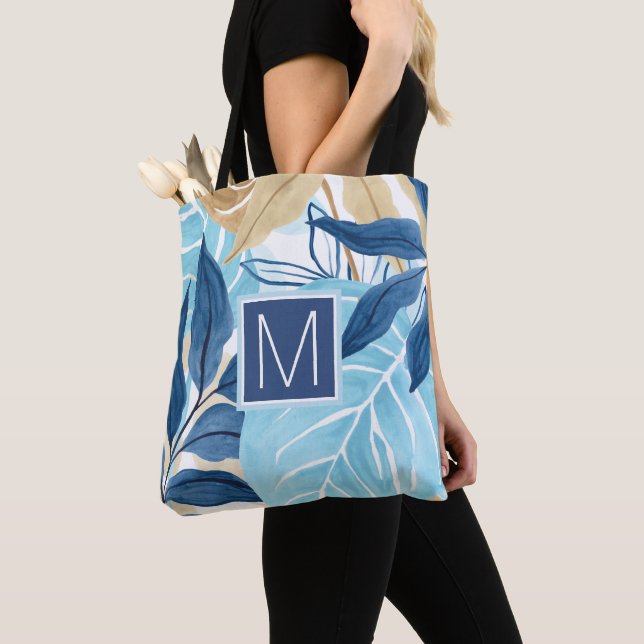 Bolsa Tote Folhas da selva azul (Close Up)