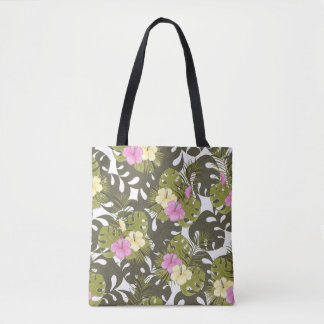 Bolsa Tote Folhas da Selva Tropical e Padrão de Hibisco