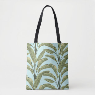 Bolsa Tote Folhas de banana sem costura. Padrão tropical ví