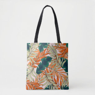 Bolsa Tote Folhas de bege verde tropical, padrão sem costura.
