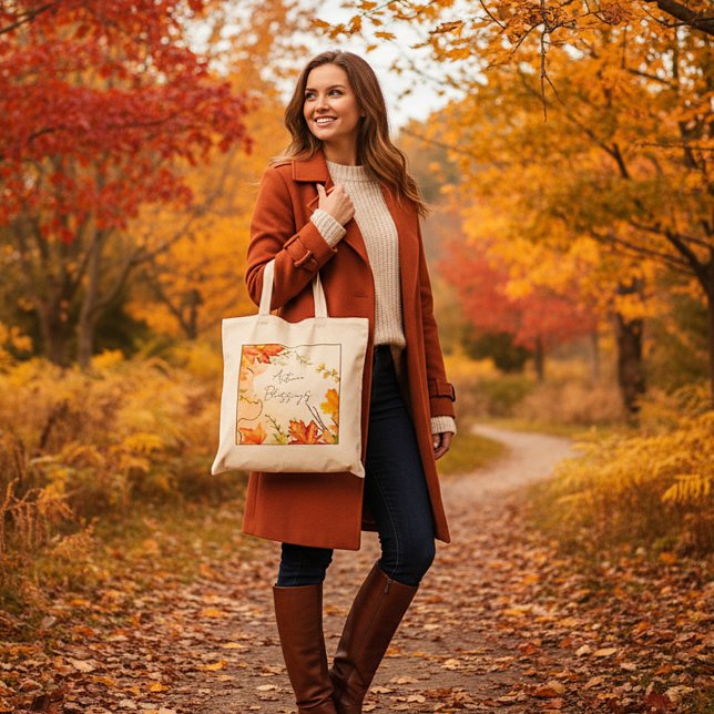 Bolsa Tote Folhas de bordo de outono com texto personalizado  (Criador carregado)