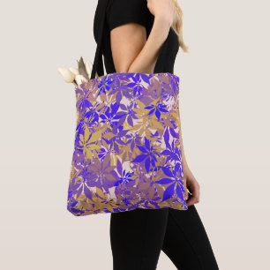 Bolsa Tote Folhas de Castanha Bronzearam e Azuis Purpura
