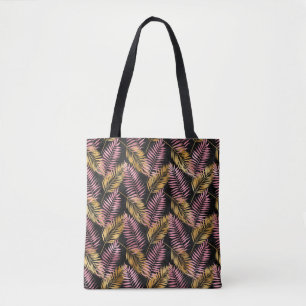 Bolsa Tote Folhas de Leopardo rosa e Dourada