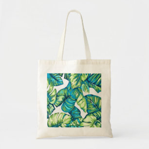Bolsa Tote Folhas de Monstera Tropical e Azul-Banana
