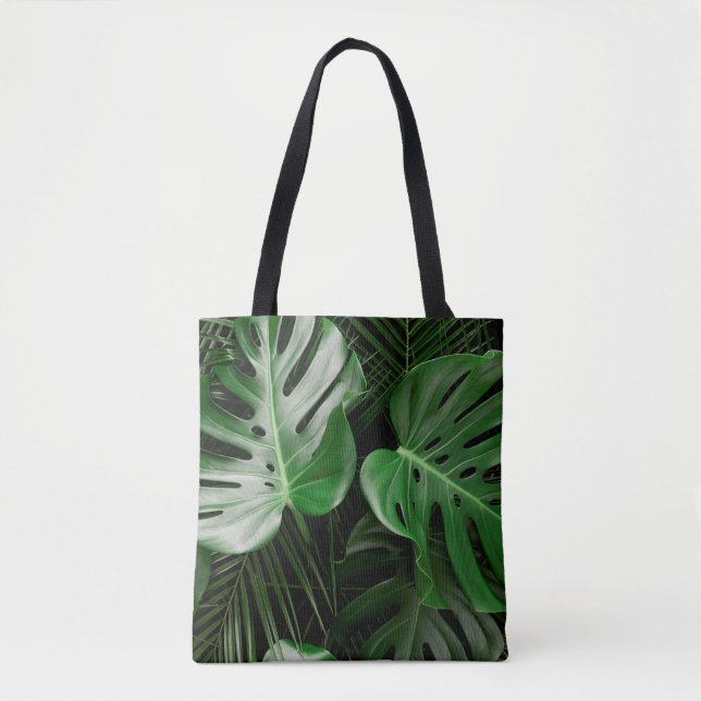Bolsa Tote Folhas de monstera verde e palmeiras (Frente)