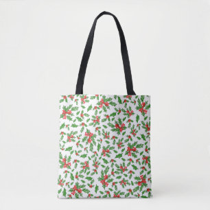 Bolsa Tote Folhas de Natal e bagas vermelhas e verdes
