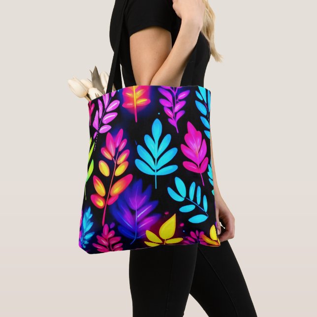 Bolsa Tote Folhas de Neon Padrão Abstrato (Close Up)