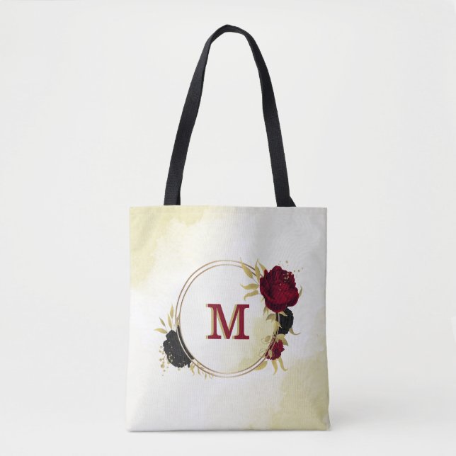 Bolsa Tote folhas de ouro vermelho-preto (Frente)