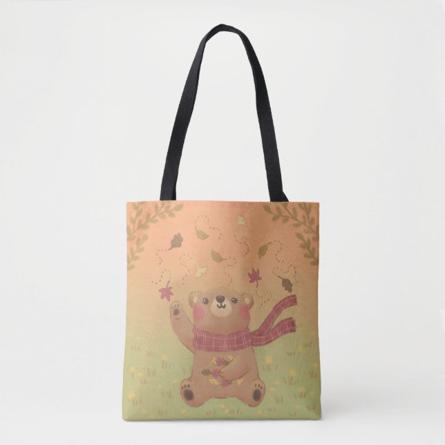 Bolsa Tote Folhas de outono do Urso de Teddy (Frente)