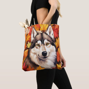 BOLSA TOTE FOLHAS DE OUTONO LARANJAS & CÃO HUSKY SIBERIANO