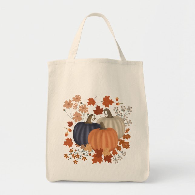 Bolsa Tote Folhas de outono Russas de Pumpkins Flores Selvage (Frente)