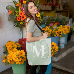 Bolsa Tote Folhas de Palm Verde Monograma Tropical