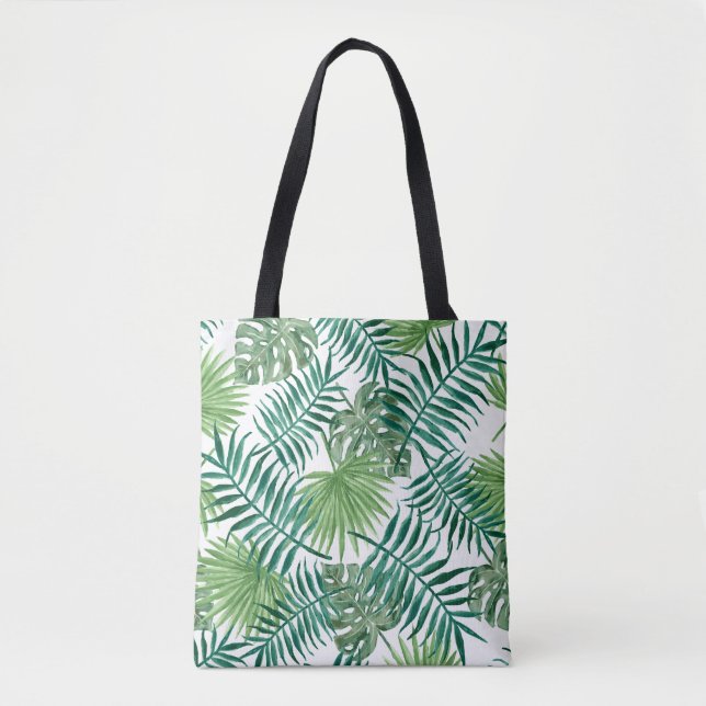 Bolsa Tote Folhas de Palma Botânicas Verdes da Moda (Frente)