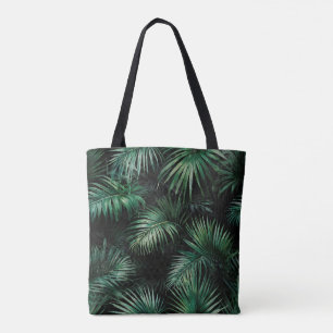Bolsa Tote Folhas de Palma Tropicais, pretas e verdes