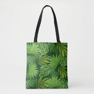 Bolsa Tote Folhas de Palma Verde Tropical em Verde Floresta