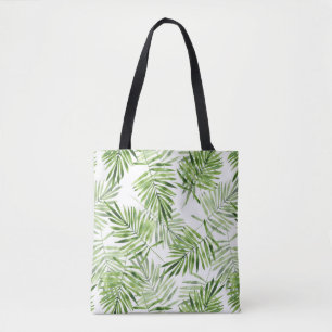 Bolsa Tote Folhas de palma verdes. Padrão de Aquarela