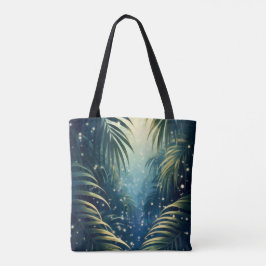 Bolsa Tote Folhas de palmeira iluminadas pela lua e vagalumes