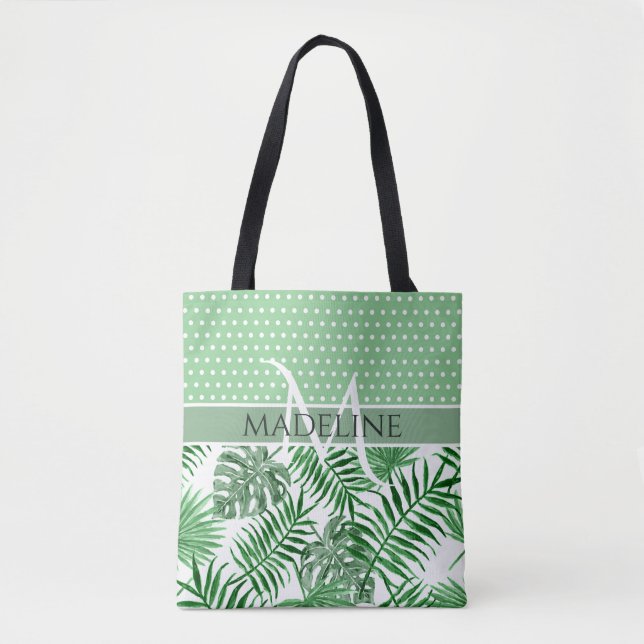 Bolsa Tote Folhas de Palmeira Personalizadas com Padrão de Po (Frente)